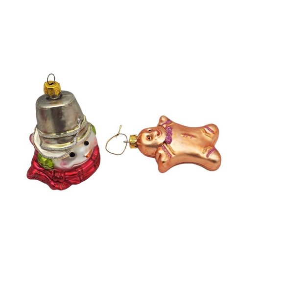 Lot 2x Snowmen of Mitford MURPHY BUCKET HEAD  3"‎  Blown Glass Gingerbread Man - Picture 2 of 9